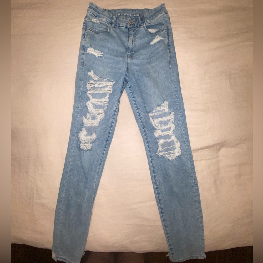 American Eagle High Waist Light Washed Ripped Jeans